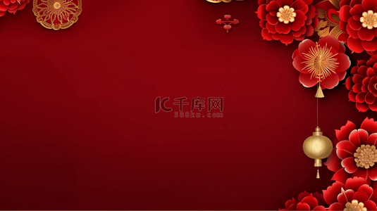 红色花中国风背景图片_传统新年中国风富贵花开背景
