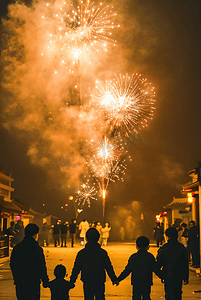 新年团圆摄影照片_春节过年团聚放烟花