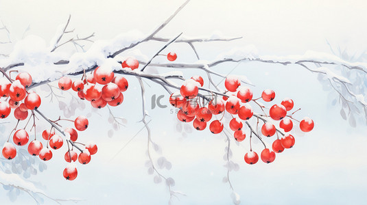积雪红色背景图片_红色果子积雪覆盖2