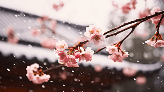 雪中梅花摄影照片_雪中盛放的寒梅特写