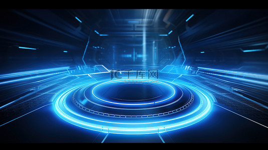 科技感蓝背景图片_科技感蓝色调圆环PPT背景3