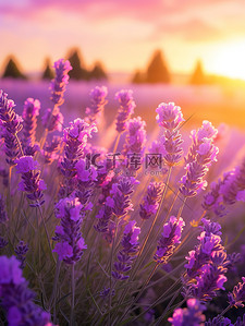 紫色花海背景图片_日落背景中的薰衣草18