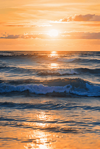 大海边日出日落海面风景