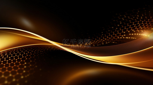 粒子曲线背景图片_正弦波和粒子浅金色线条7
