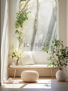 植物和百叶窗的空墙电商背景12