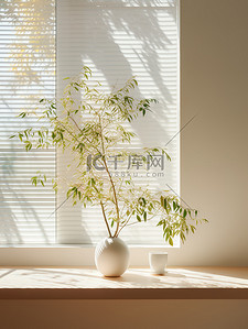 植物和百叶窗的空墙电商背景6