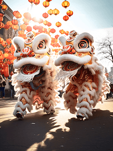 新年舞狮摄影照片_春节传统舞狮表演