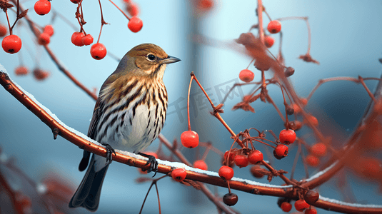 小鸟窝和鸟摄影照片_冬日枝头伫立的小鸟