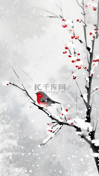 冬天背景图片_国风花鸟冬天雪景节气背景