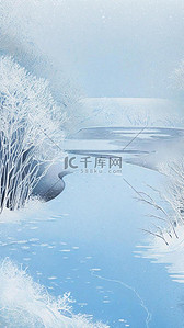 蓝色清新冬天雪景冬景背景