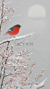 冬国风背景图片_国风花鸟冬天雪景节气背景