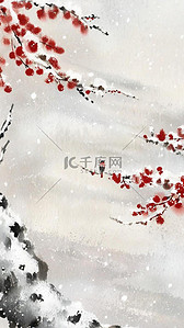 中国风背景冬背景图片_国风花鸟冬天雪景节气背景