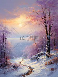 被雪覆盖的树木日出浅紫色5