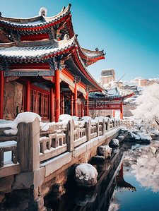 中国红墙古建筑积雪10