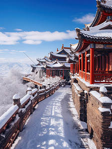 中国红墙古建筑积雪3