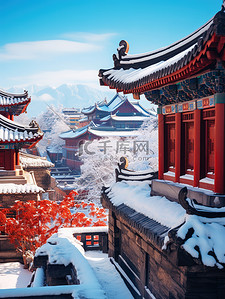 中国红墙古建筑积雪14
