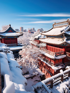 中国红墙古建筑积雪18