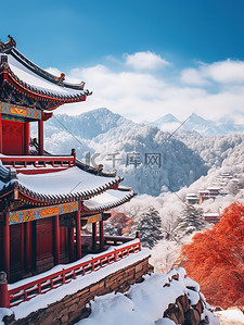 冬天古建筑背景图片_中国红墙古建筑积雪17