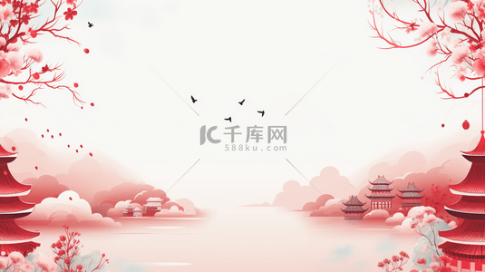 中式背景背景图片_红色花艺边框简约造型背景2