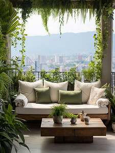 休闲家居背景背景图片_绿色植物的休闲公寓阳台5
