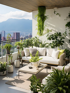 休闲家居背景背景图片_绿色植物的休闲公寓阳台17