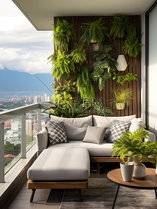 休闲家居背景背景图片_绿色植物的休闲公寓阳台11