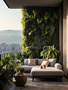 休闲家居背景背景图片_绿色植物的休闲公寓阳台10