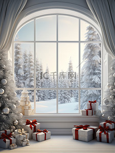 白色雪景背景图片_白色窗户圣诞节日装饰10