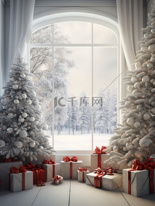 白色窗户背景图片_白色窗户圣诞节日装饰20