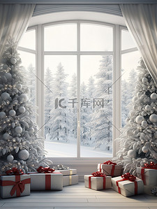 白色窗户背景图片_白色窗户圣诞节日装饰18