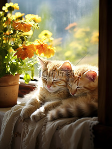 可爱系背景图片_窗台两只可爱的小猫13