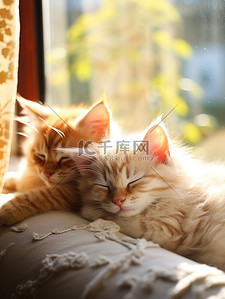 猫睡觉背景图片_窗台两只可爱的小猫7