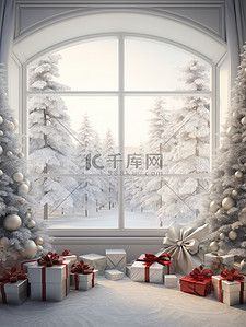 白色圣诞树背景图片_白色窗户圣诞节日装饰13