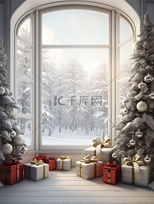 白色圣诞树背景图片_白色窗户圣诞节日装饰11