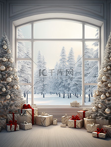圣诞节日礼物背景图片_白色窗户圣诞节日装饰15