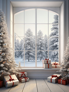 白色窗户背景图片_白色窗户圣诞节日装饰14
