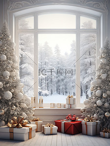 白色窗户圣诞节日装饰17