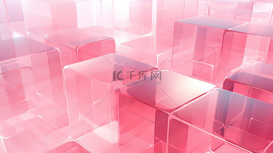 粉红色透明方块几何拼接背景20