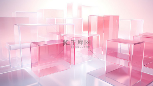 粉红色透明方块几何拼接背景4