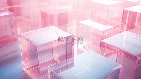 粉红色透明方块几何拼接背景12