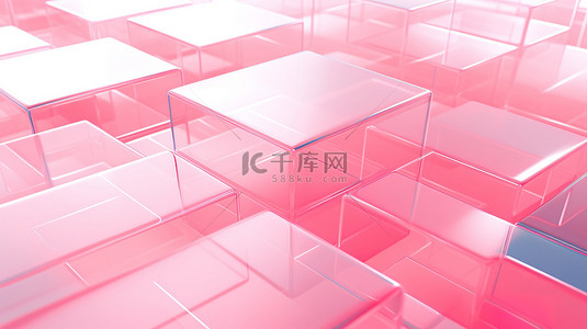 粉红色透明方块几何拼接背景14