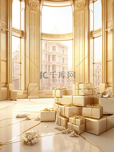 礼盒一堆背景图片_金色城堡建筑一堆礼盒18
