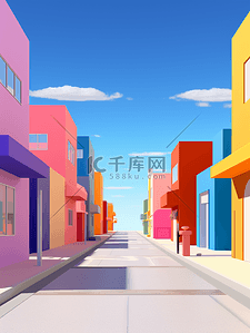 色彩斑斓城市建筑街道创意背景5