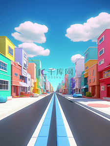 色彩斑斓城市建筑街道创意背景14