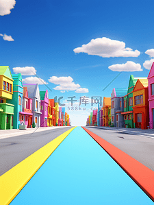 城市蓝天背景背景图片_色彩斑斓城市建筑街道创意背景11