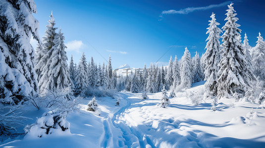 阳光明媚雪景森林雪山1