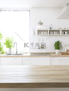 橙黄色调背景图片_干净的厨房绿植白色色调18