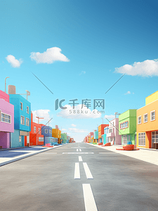 城市蓝天背景背景图片_色彩斑斓城市建筑街道创意背景3