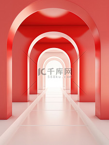 简约展台背景图片_红墙的拱门电商背景1
