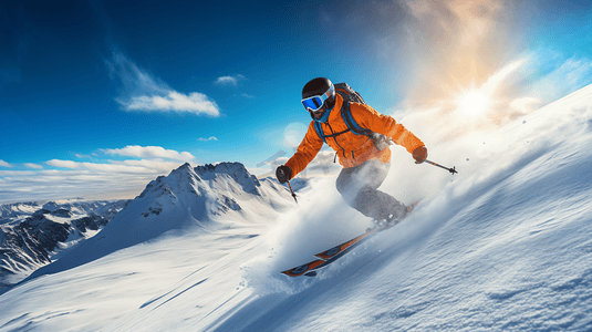 滑雪场滑雪摄影照片_冬季滑雪运动人像摄影